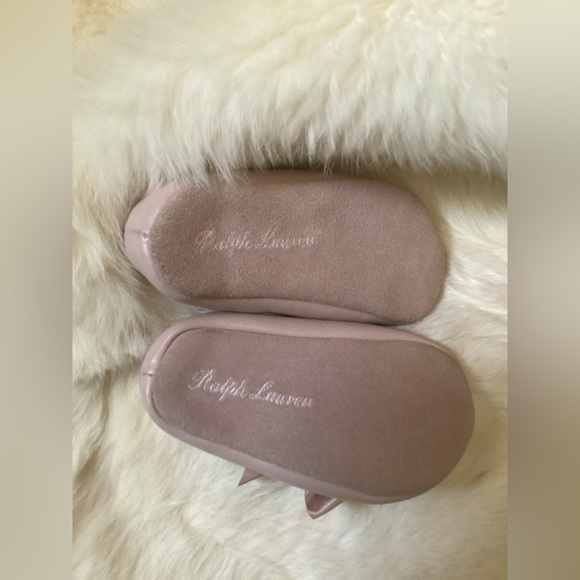 💗 RALPH LAUREN Pink Lambskin Ballet Flats with Satin Bow EUC Baby Shoes - Picture 11 of 11